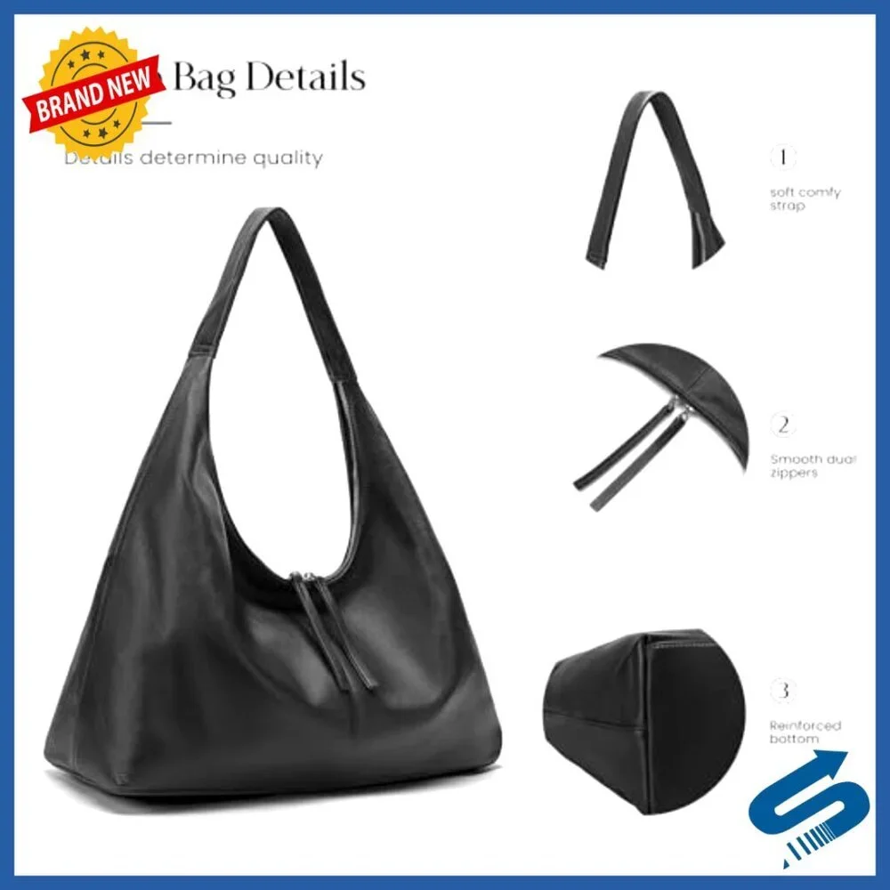 Leather Slouchy Hobo Tote Bag Ultra Soft Lightweight Work Travel Shoulder Purse